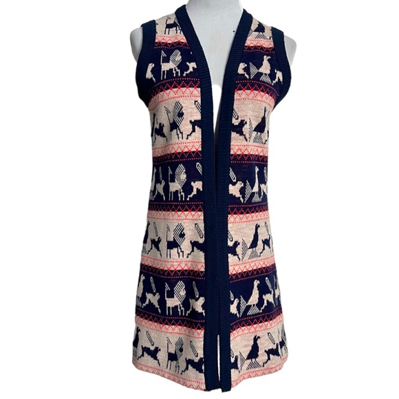 Vintage Jackets & Blazers - Vintage Knit-70s by Jonathan Logan Boho Knit Maxi Length Sweater Vest Fair Isle